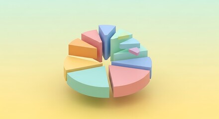 Vibrant 3D pie chart with colorful segments on gradient background