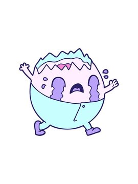 popping motion animation of humpty dumpty cartoon egg man crying