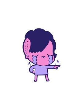 flashy sales animation of cartoon crying girl accusing