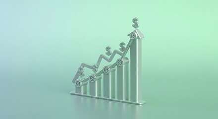 Increasing financial growth chart with dollar signs on a green background