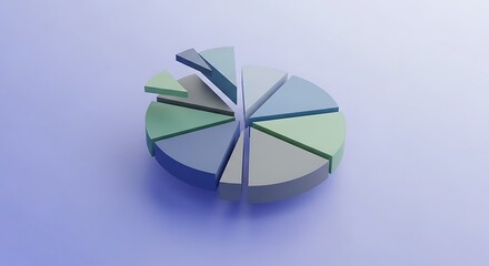 Obraz premium 3D pie chart with colorful sections on purple background for business analysis