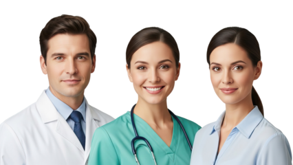 Three medical professionals standing together smiling isolated on white transparent png background download 1