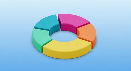 Vibrant 3D pie chart with colorful segments on blue background