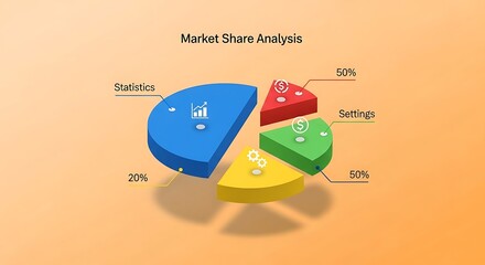 Market share analysis with colorful pie chart sections