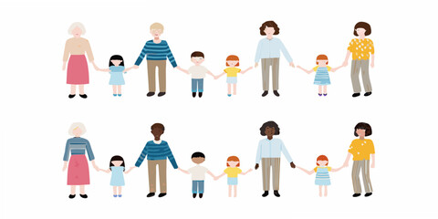 Diverse group of people including children and seniors holding hands together