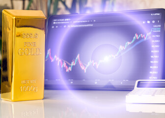 Gold investment growth and price analysis concept