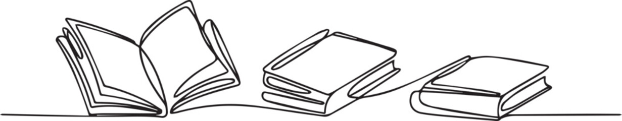 book line art single stroke open book upright spines stacked pile icon © AIcon Star