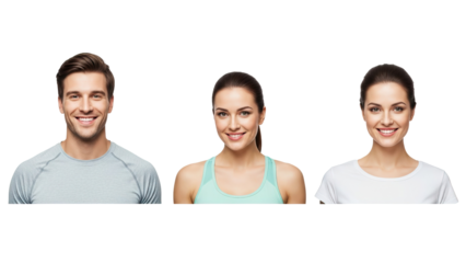 Three people smiling at camera in casual wear on black background isolated on white transparent png background download