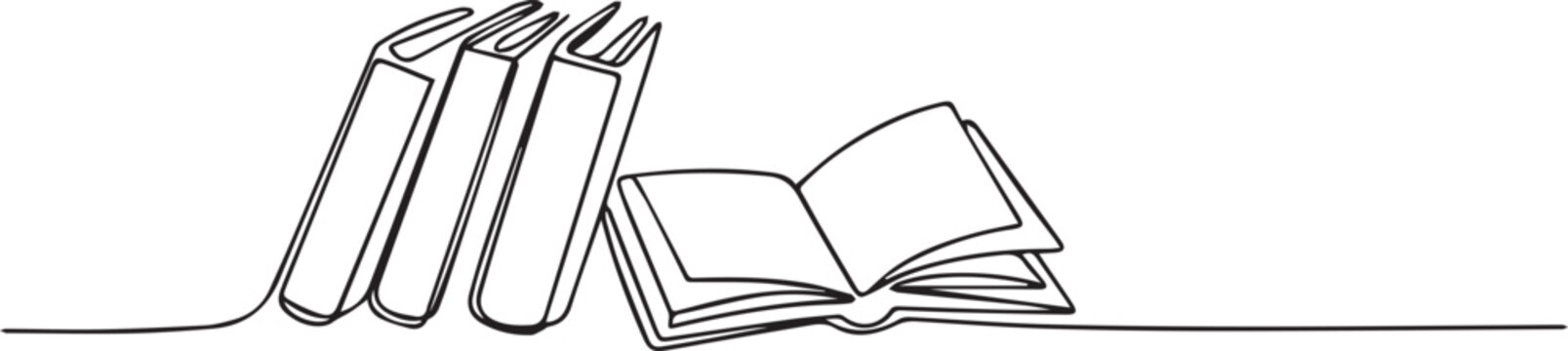 book line art continuous single line books open stacked vector