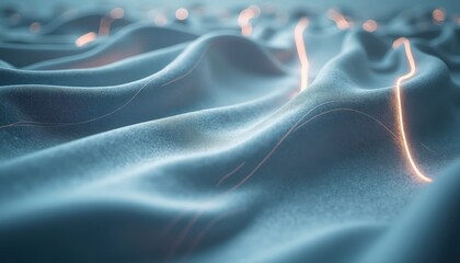 Abstract Organic Surface With Glowing Lines And Particles In Deep Blue And Orange Lighting Creating A Sense Of Flowing Energy And Digital Connection