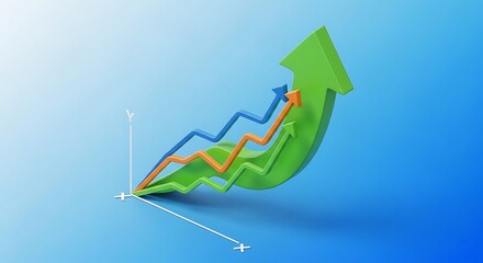 Business growth chart with upward trend and colorful graph lines rising
