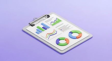 Business data analysis on a clipboard with colorful charts and graphs