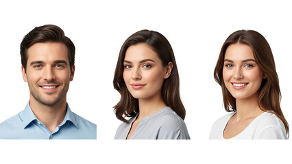 Three people smiling at camera on black background isolated on white transparent png background download