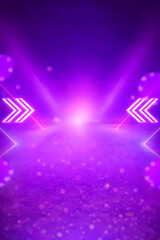 Vibrant Neon Stage with Glowing Arrows and Central Light