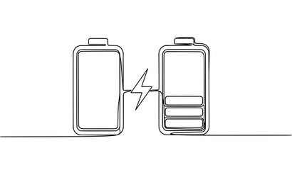 Continuous line battery low and full charge mental health vector icon