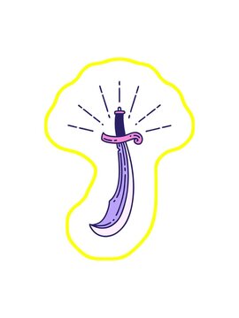 radioactive glowing animation of tattoo style scimitar sword