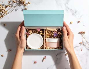 A clean and modern lifestyle composition featuring hands holding minimalist objects on a neutral background, emphasizing simplicity and aesthetic balance.