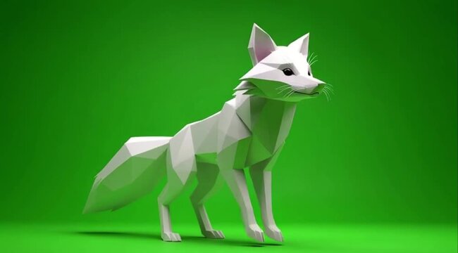 white fox on a green background