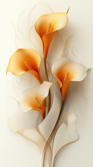 Abstract art paper vector, golden calla lilies with swirls and organic shapes, 3D render. Generative AI