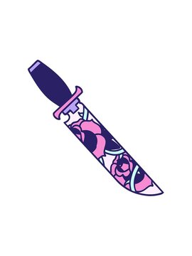 jiggle and pause animation of tattoo of a dagger and flowers