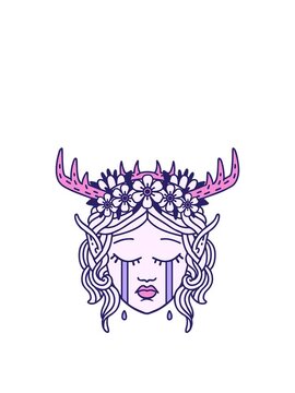 stretching up animation of Retro Tattoo Style crying elf druid character face