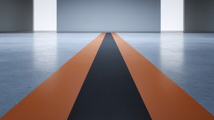 Single bold contrasting line embedded into a smooth floor surface, leading into depth, modern interior navigation concept, minimal colors, clean