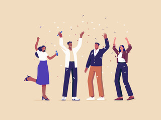 Celebrating success a diverse group of people joyfully raise their arms in triumph
