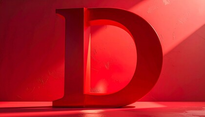 A large three-dimensional red letter "D" standing upright with shadows and highlights on a red background.