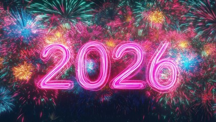 Vibrant 2026 New Year Celebration with Energetic Fireworks Display Background