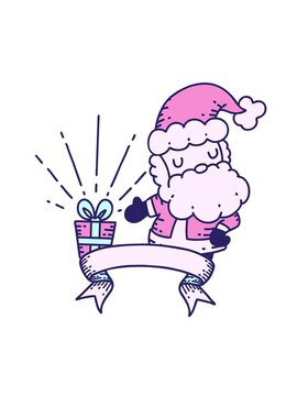 jiggle and pause animation of scroll banner with tattoo style santa claus christmas character