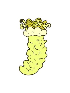 changing color animation of cartoon doodle christmas stocking stuffed with toys