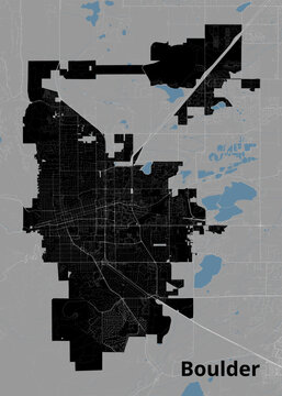 Map of Boulder, Colorado. The city's layout is depicted in black against a light gray background.