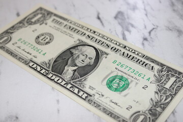 Single One Dollar Bill, Close-Up of US Currency, Financial Concept