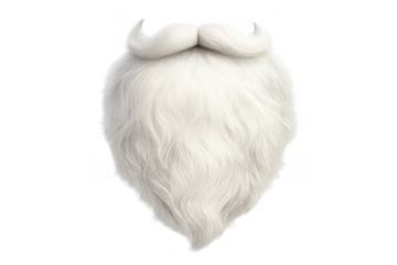 White santa claus beard and mustache for christmas costume, holiday celebration, and festive character design, transparent background