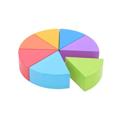 Obraz premium A colorful pie chart represents data and analytics, with one piece highlighted