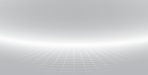 White futuristic wireframe grid curves. Digital horizon. Retro tech and sci-fi background.