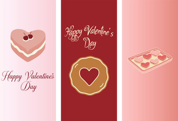 Romantic Valentines Day Illustration with Heart Shaped Cake Cookie and Dessert for Greeting Card or Social Media Post