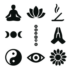 Meditation Symbols Representing Spirituality and Harmony in Simple Illustrations