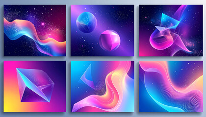 Abstract glowing geometric shapes and fluid waves background