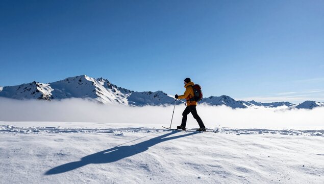 skiing in the mountains