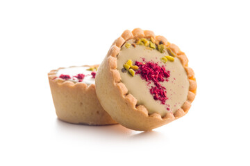 Sweet mini tartlets isolated on white background.