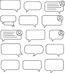 Collection of various blank speech bubbles and chat icons on a white background