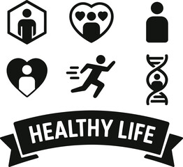 Healthy Life Icons Representing Wellness and Fitness Concepts