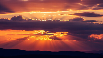 Dramatic Sunset Clouds with Vibrant Orange, Pink and Purple Sky in Cinematic Evening Light