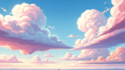 Dreamy Surreal Fantasy Sky with Oversized Cotton Clouds in Soft Pastel Glow