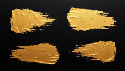 Textured Golden Paint Strokes on Black Background for Creative Design and Artistic Projects