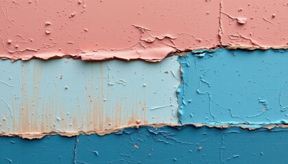 Abstract colorful textured wall with layered paint in pastel shades of pink and blue for artistic backgrounds