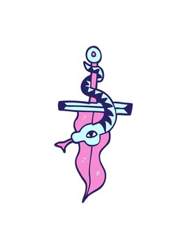 shine light effect animation of cartoon doodle dagger and snake tattoo