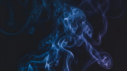 Abstract blue and purple smoke swirls on black background