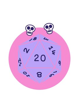 spinning skulls animation of iconic tattoo style image of a d20 dice